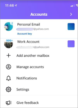 Imagen de cuentas múltiples en la Yahoo Mail aplicación.